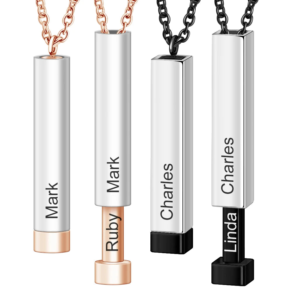 Customized Double Layer Rectangle and Round Bar Pendant Necklace With Name Engraveable