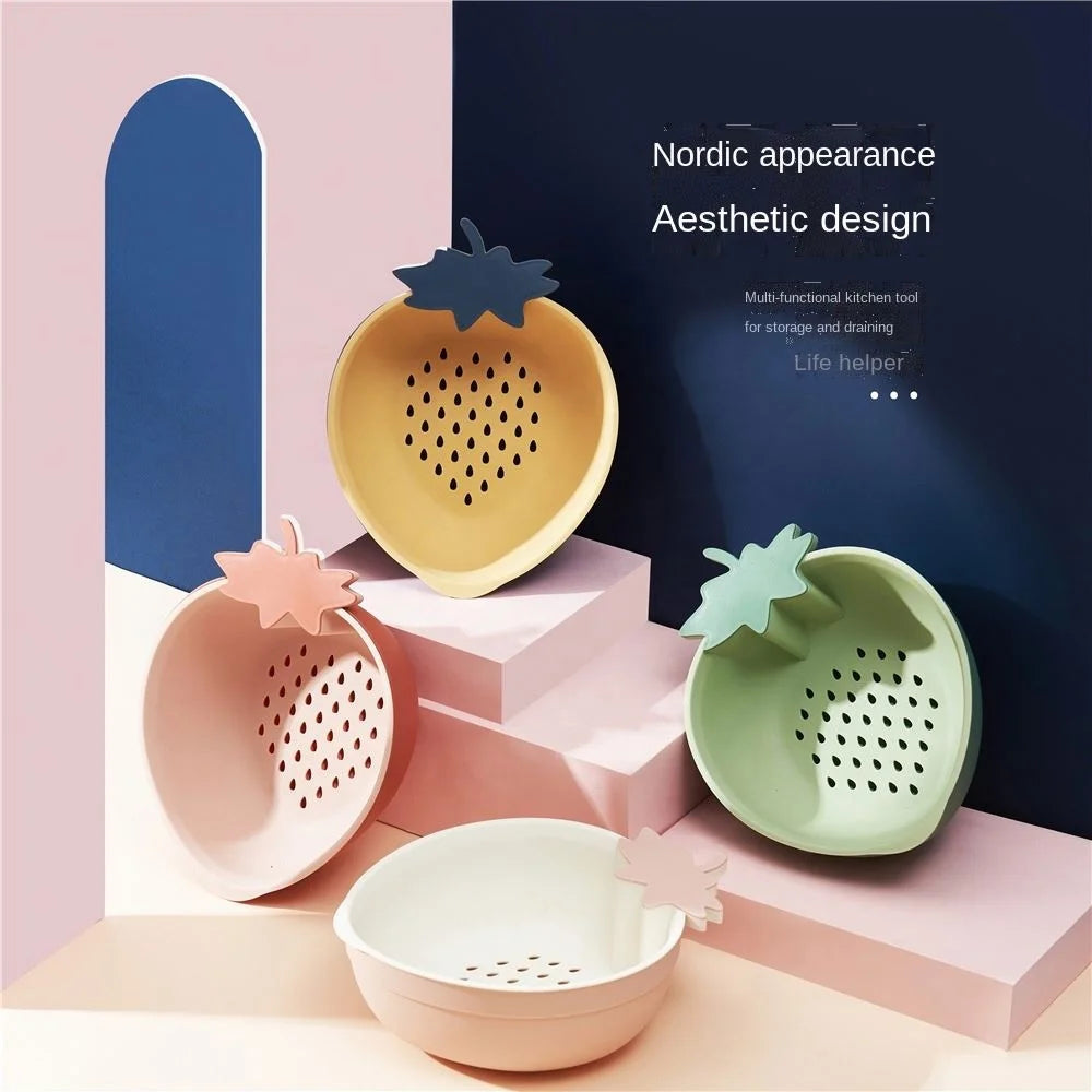 Double-layer Draining Basket Kitchen Supplies Washing Vegetables Taocai Blue Hollow Fruit Basin Household Fruit Basket Kitchen