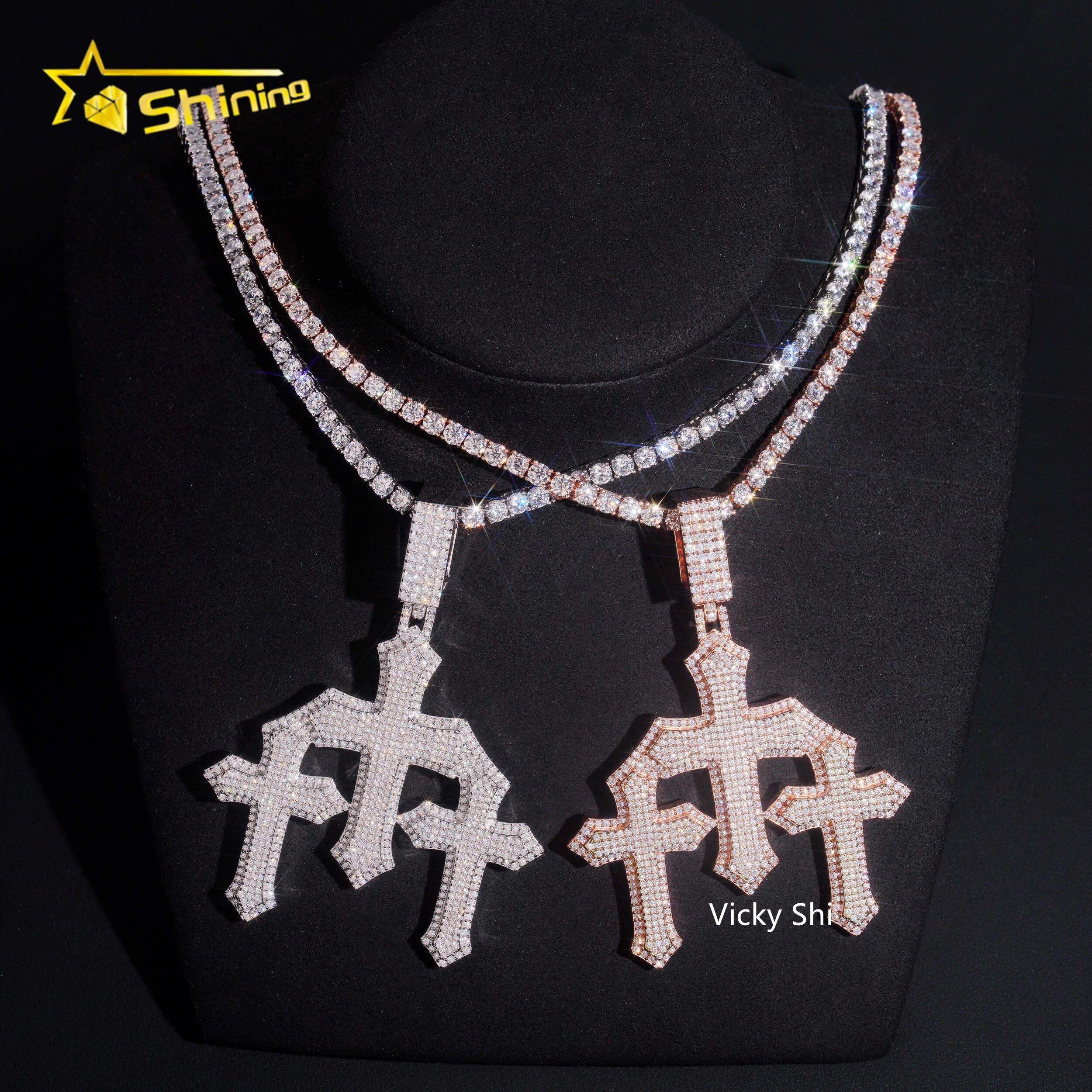 Best Selling Moissanite Charms 925 Sterling Silver Fully Iced Out Moissanite Cross Pendant Custom Hip Hop Rapper Pendant Jewelry