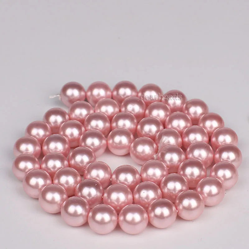 Wholesale Round Polished Plated Deep Pink South Sea Shell Pearls Beads for Jewelry Making  4mm 6mm 8mm 10mm 12mm 38cm Strand