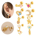 Hengsen Stainless Steel Tragus Earrings Colorful CZ Heart Moon Dangle Ball Back Stud Earring Cartilage Helix Piercing Jewelry