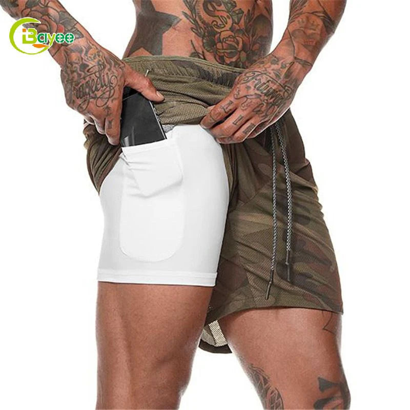 Custom Men'S 7 Inch Camo Shorts Drawstring Double Layered Mesh Gym Shorts With Eith Hidden Pockets