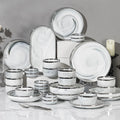 Luxury Marble Silver Rim Kitchen Porcelain Crockery Plate Set 35 Pieces Ceramic Dinner Ware Set for Restaurant Hotel