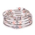 Beaded Gem Stone Crystal Memory Wire Bracelet Pink Zebra Wrap Bangle Five Layered Stacked Cuff Bracelet