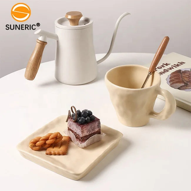 Nordic Style Handmade Texture Art Deco Latte Cups Retro Ceramic Mug Antique Coffee 3D Design Cups and Saucers