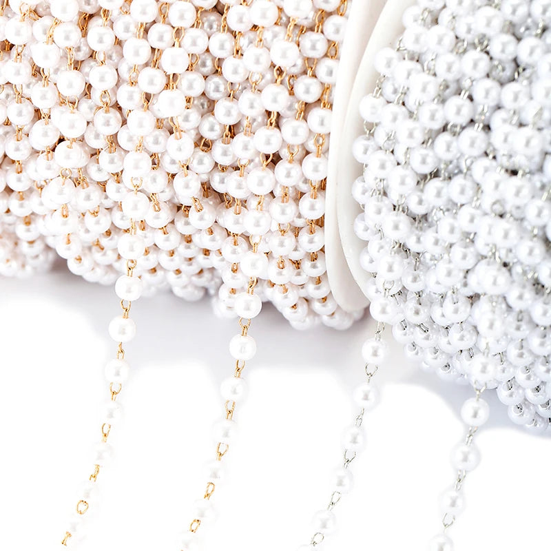 1 Meter Rhodium/KC Gold Plated Copper Chain Pearl Beads Jewelry Making Supplies Chain DIY Necklace Earring Bracelet Chain Y4