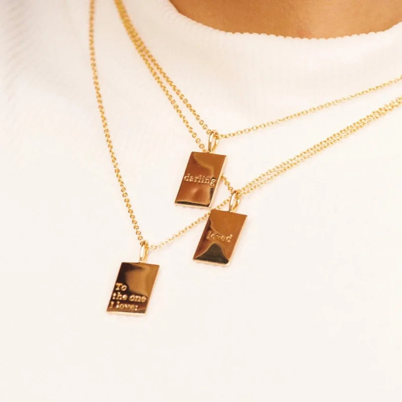 Joolim Jewelry 18K Gold Plated English Proverbs  Rectangle Necklace Stainless Steel Necklace Tarnish Free Jewelry Wholesale