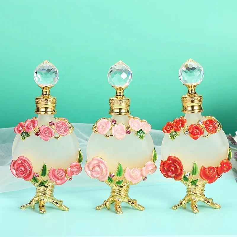 15ml 18ml Arabian Dubai Patented Rose Flowers Tree Metal Perfume Bottle Essential Oil Refillable Attar Bottles Container#15310