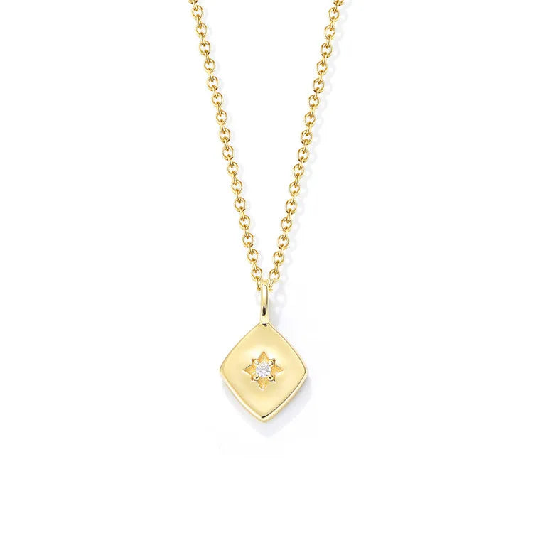 SP Dainty Style Custom Pendant Necklace Jewelry 925 Sterling Silver Engraved Zircon Geometric Shape Pendant Necklace