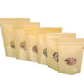 Doypack Resealable Brown Kraft Paper Standing up Pouches Zipper Packaging Sealing Bags With Clear Oval Round Window