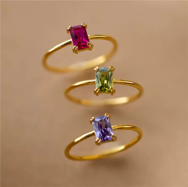 Women jewelry 18k gold PVD plating zircon ring birthstone rings