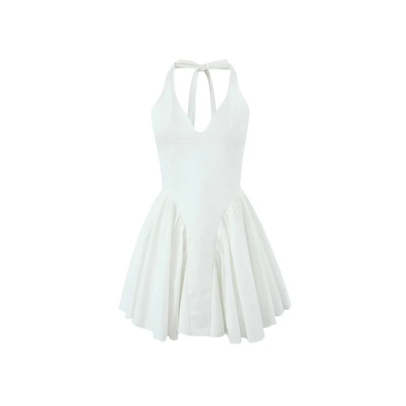 New Product Ideas V Neck Pleated Backless Halter Sexy Elegant Mini Dresses for Women