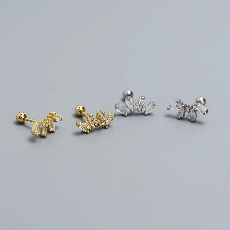 Wholesale Fashion Jewelry 925 Sterling Silver Fan-shaped square Stone Gold Plated Stud Earring Jewelry for Women