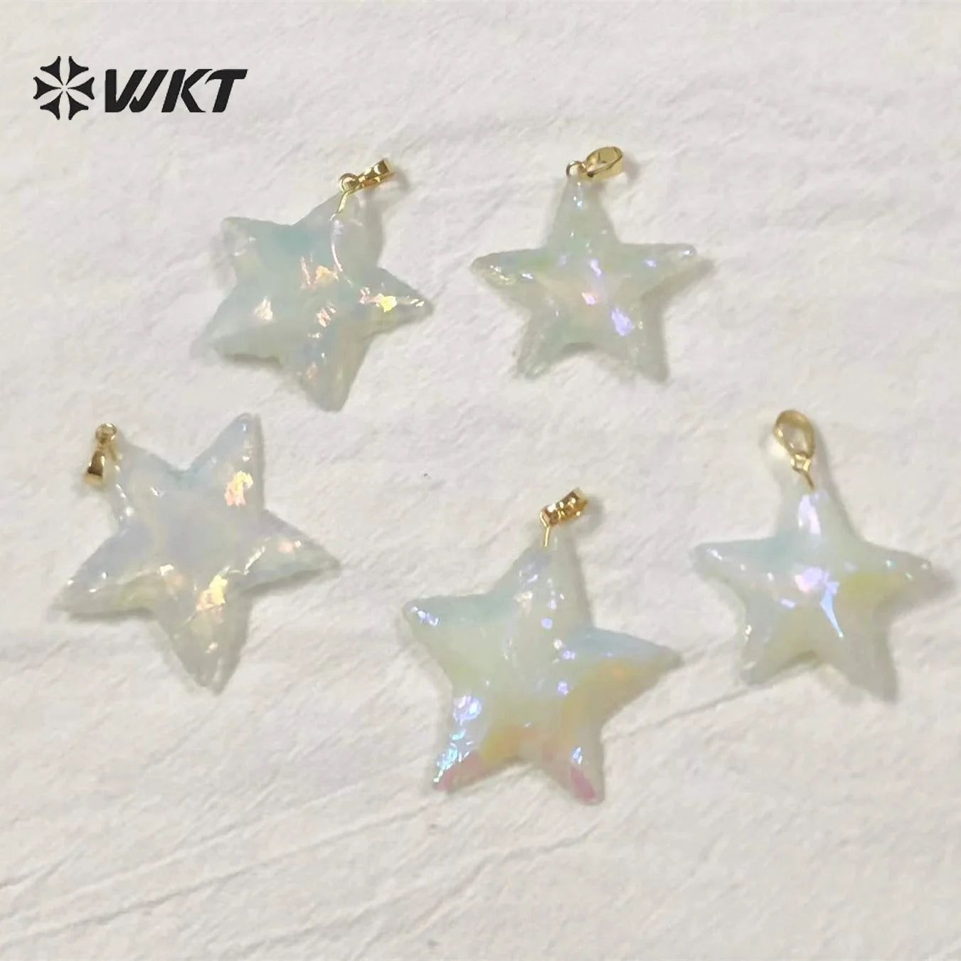 WT-P1774 WKT Fashion Natural Gemstones Aura Opal Pendants Stars Shape White Stone Pendants Necklaces Jewelry Chic Lady