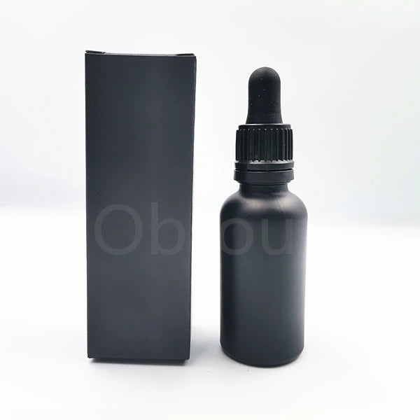 15ml 30ml 50ml 100ml Round Frosted Black Glass Oil Dropper Bottle Luxury Stock Cosmetic Packing Box Empty