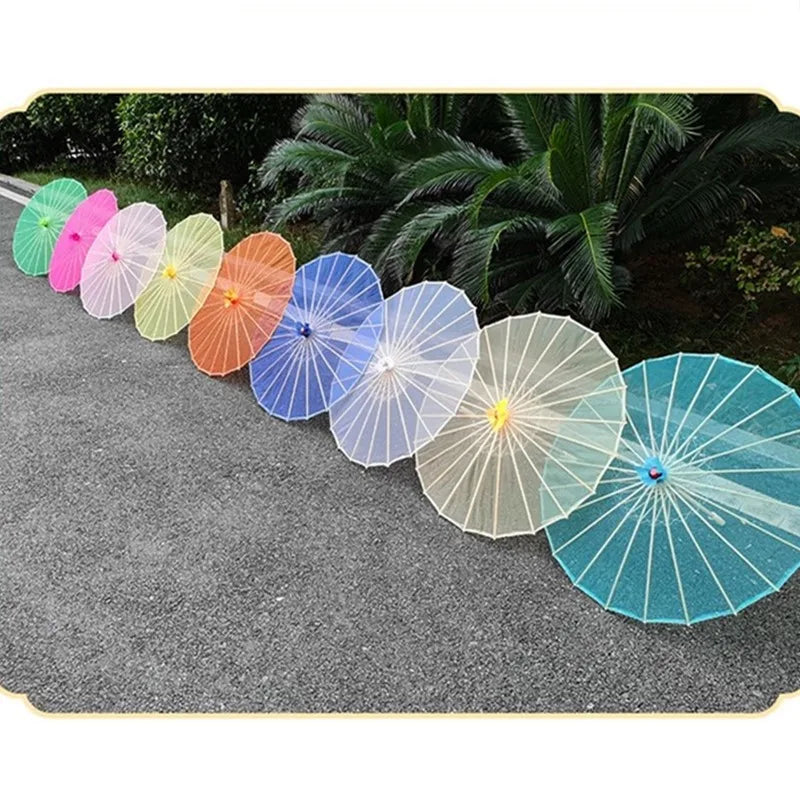 Customization Chinese DIY Craft Paper Umbrellas Ceiling Decoration Handmade Dance Props Bamboo Handle Transparent Silk Umbrella