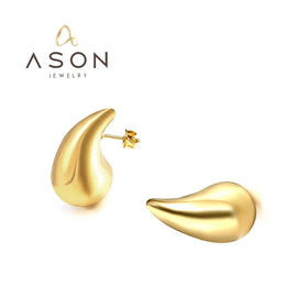 Ason 18K Gold Plated Waterproof Chunky Big Large Ball Hollow Stainless Steel Women Statement Hoop Stud Earring Fashion Jewelry