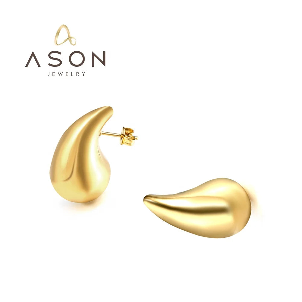 Ason 18K Gold Plated Waterproof Chunky Big Large Ball Hollow Stainless Steel Women Statement Hoop Stud Earring Fashion Jewelry