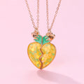 Magnetic Heart Puzzle Pineapple Charm Drip Oil Heart Pendent Necklace for Couples Best Friend Forever BFF Necklace for Kids