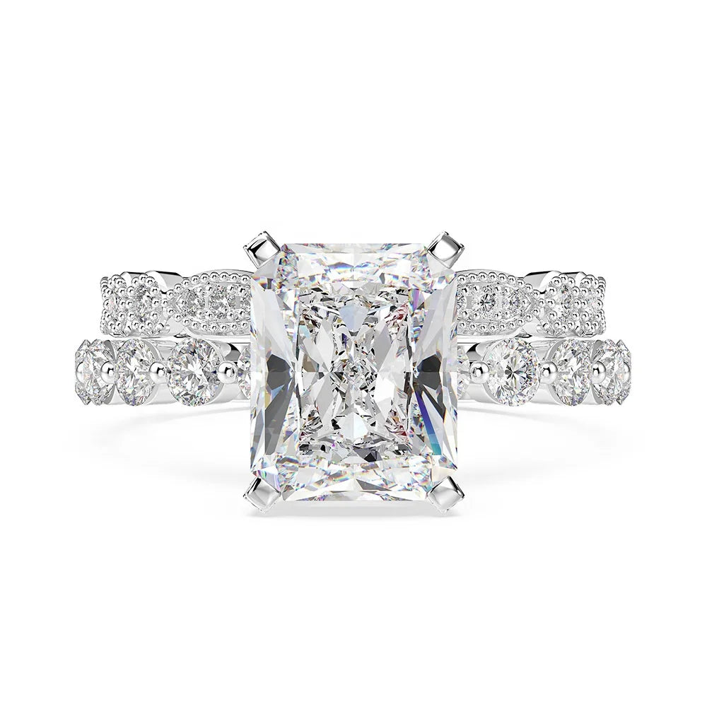 925 Sterling Silver Wedding Ring Set for Couples Radiant Cut AAAAA CZ Zircon Pave Diamond Rhodium for Women Engagement Jewelry
