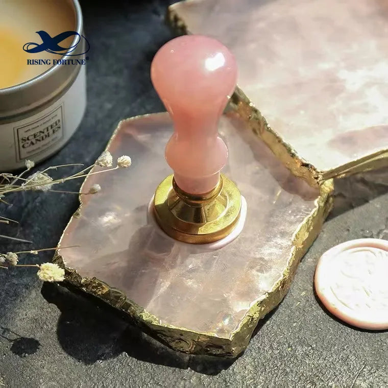 Rose Quartz Agate Coaster Natural Pink Crystal Gold Edge Nearly Square Bar Coasters Drink Coaster Mat Stone Slab Slices