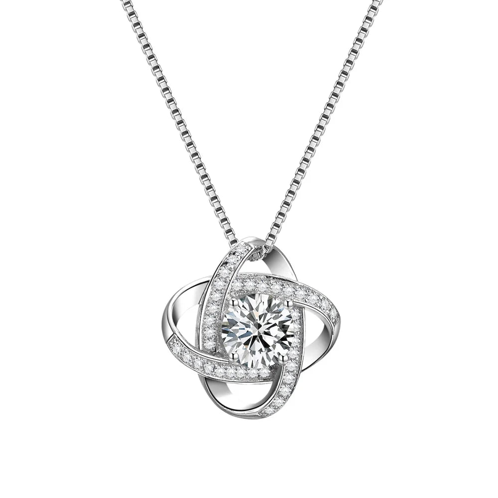 Sterling Silver Knot Necklace Pendant Endless Flower Necklace Pendant with AAA Cubic Zirconia Anniversary Jewelry Gift for Women