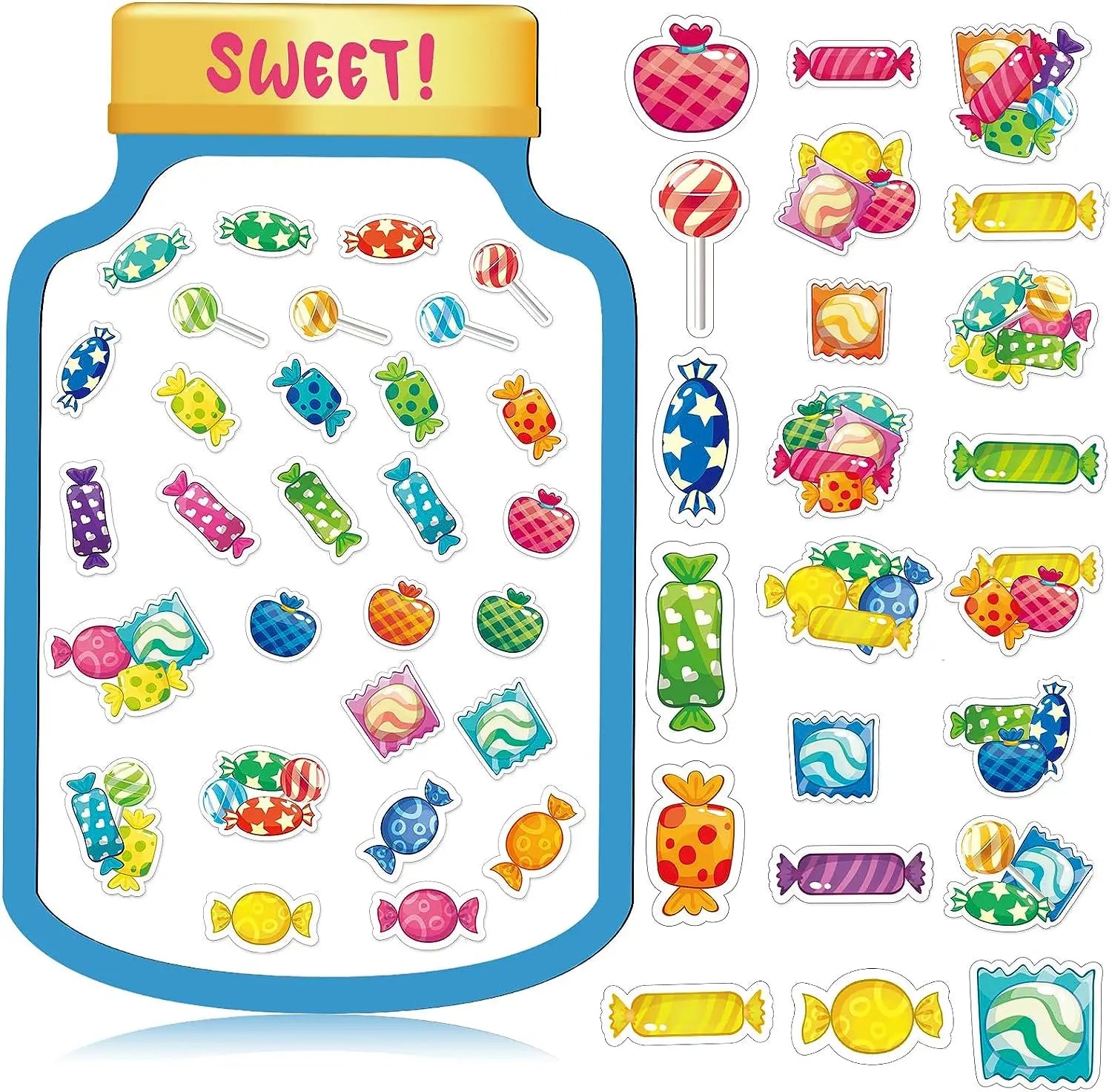 Reward Candy Chart for Kids Magnetic Stickers-Multi-piece Reward Jar for Classroom Positive Behavior Management