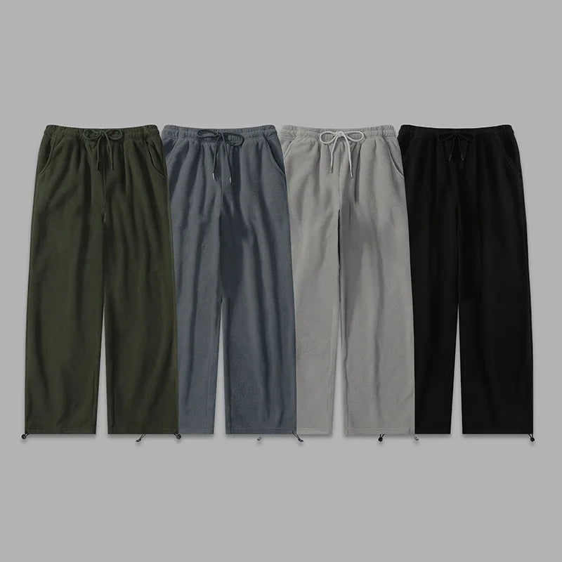 Unisex Vintage Streetwear Fleece Joggers Loose Fit Drawstring Elastic Waist Casual Pants Trendy Couple Lounge Bottoms