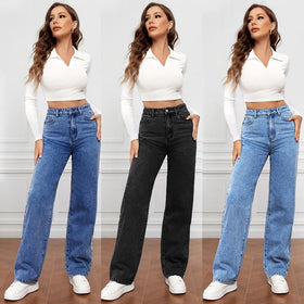 2023 American Stretch Wash Denim Women's Pants Fashion All-matching Straight Leg Jeans