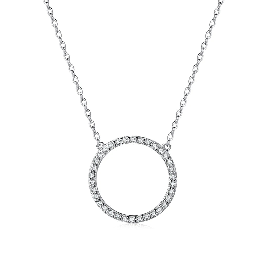 Dylam Metallic Style New Design Charm 5A Zircon Pendant Circle Halo Necklace Romantic 18K Gold Plated Wedding Necklaces