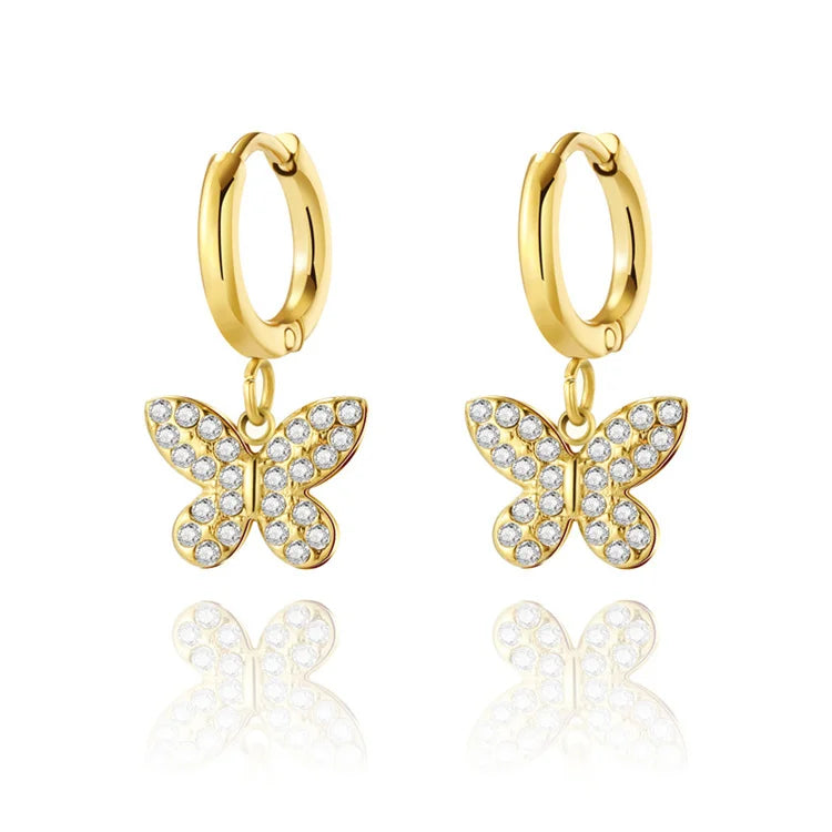 Dainty Luxury Gold Plated Cz Zircon butterfly Pendant Hoop Earrimg