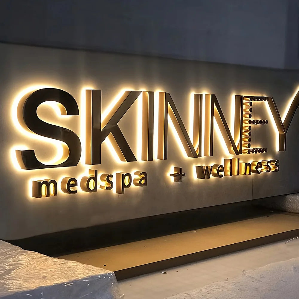 Custom Made Led Letters Signs 3D Metal Logo Sign Outdoor Backlit Letter Signage Led Illuminated Sign Signboard for Business Spa