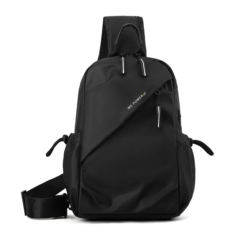Premium Nylon Waterproof USB Bottle Pocket Hiking Double Side Black Outdoor Sports Cross Chest Bag for Men