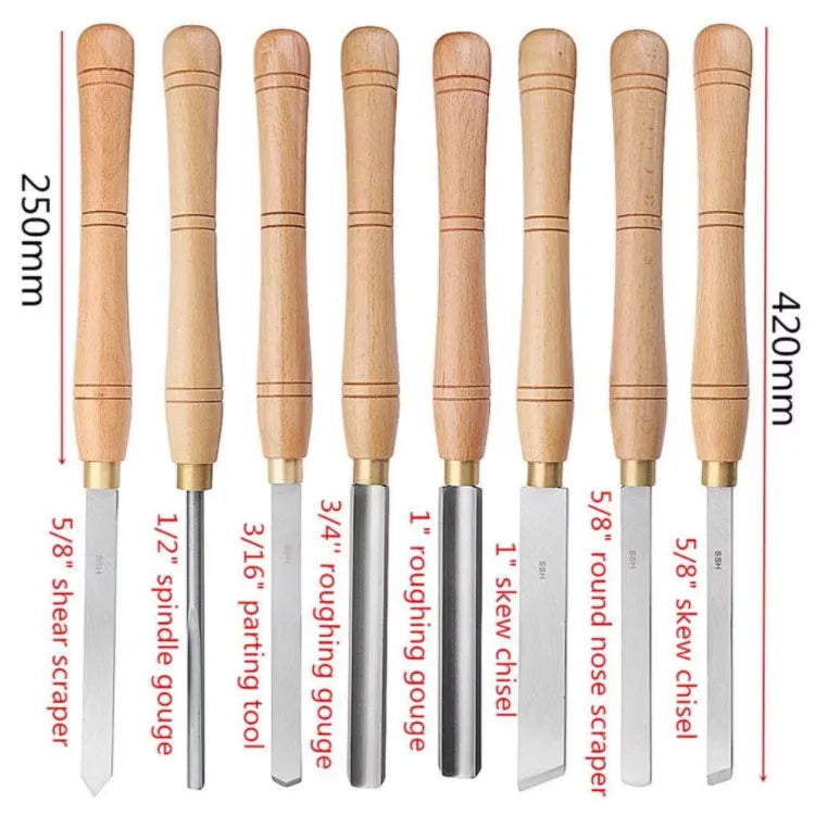 Wood Turning Chisel 8pc  Lathe Chisel Turning Tool Engraving Drill Bit With Wood Handle Woodworking Carving Knife Tools
