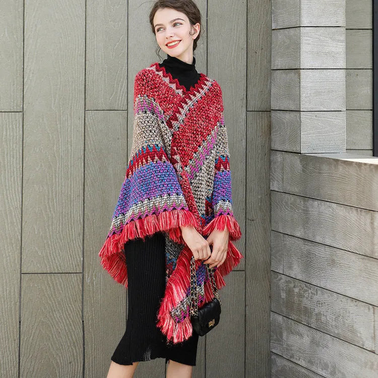 Women Knitting Poncho Capes Autumn New Female Fashion Bohemian Poncho Cloak Tassel Winter Clothing