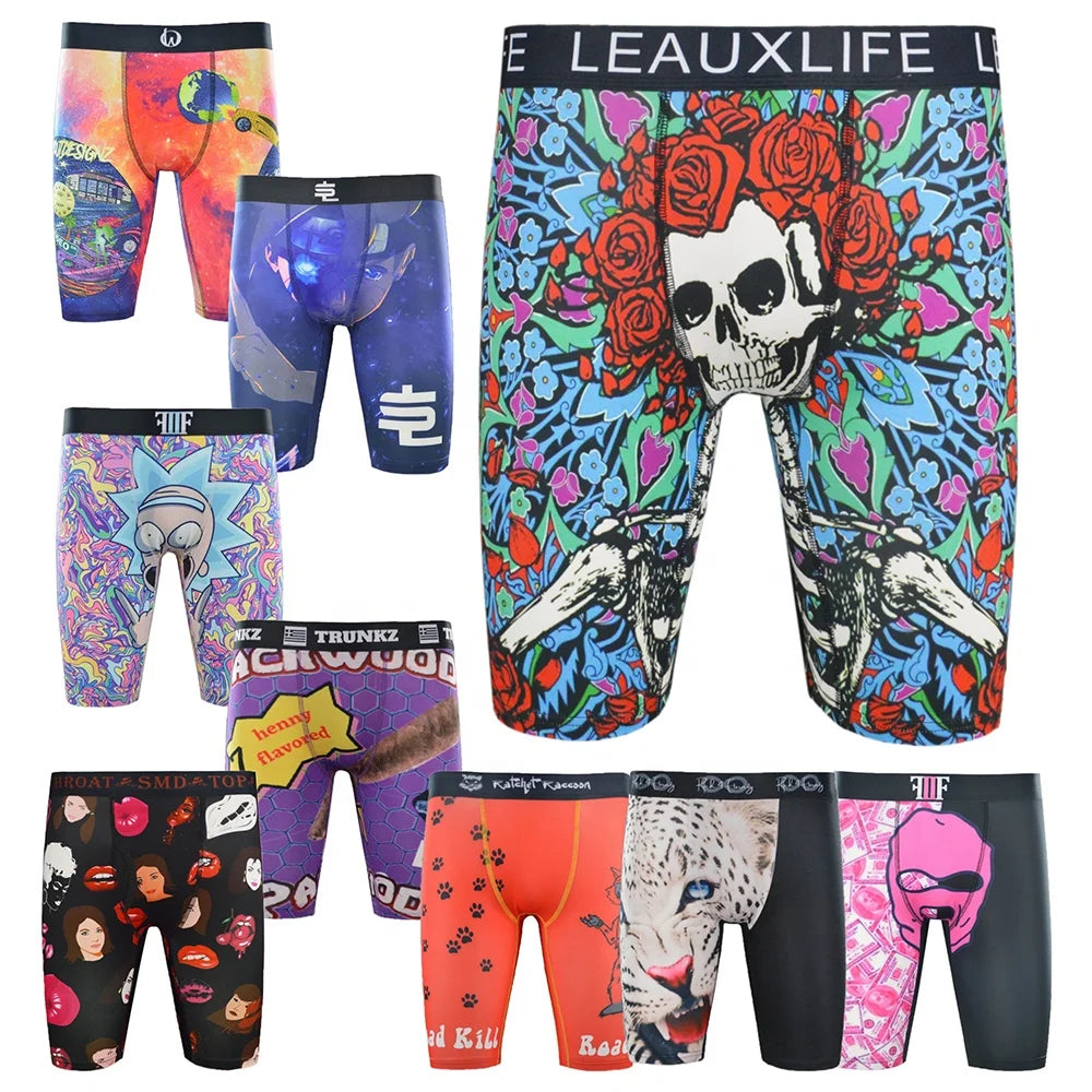 Men's Breathable Custom Boxer Briefs Knitted Sports Underwear with Moisture Wicking Low MOQ Printed Design