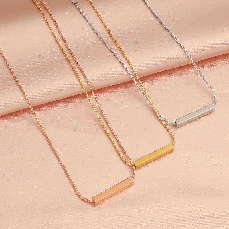 Memorial Gift Name Engraving Mirror Polished Stainless Steel Tube 3D Bar Necklace