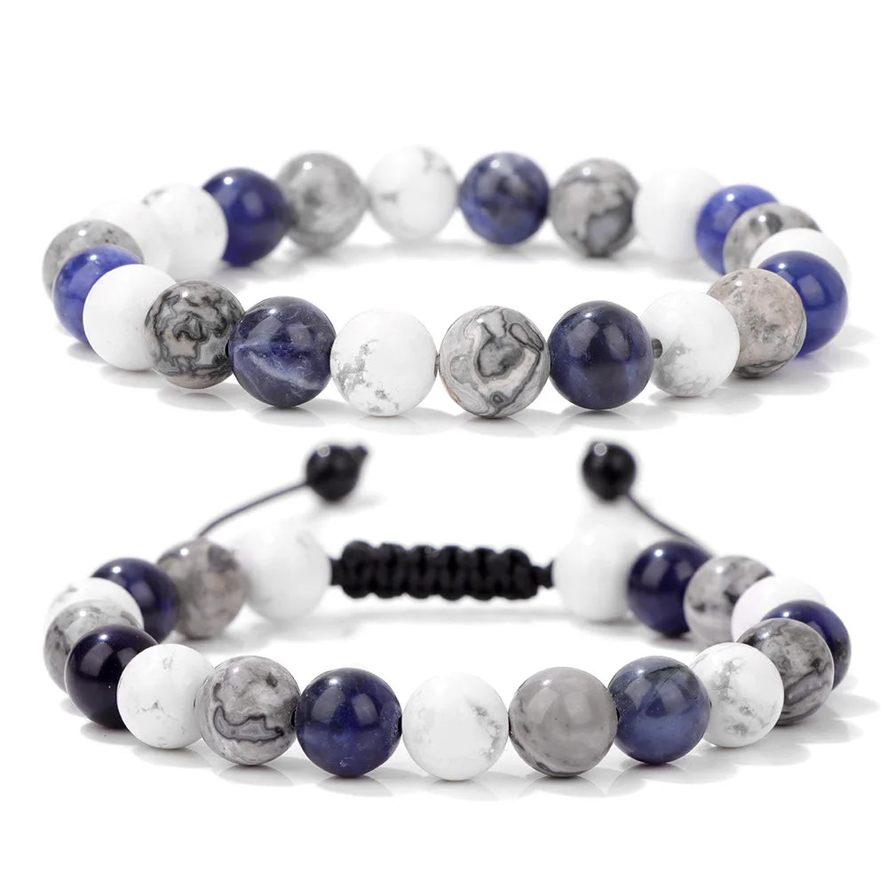 Men's Trendy Agate Gemstone Beaded Bracelet Natural Jewelry for Anxiety Stress Relief Sodalite Howlite Gray Jasper Healing Beads