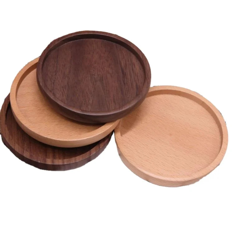 Personalized Laser Engrave Blanks Round Wooden Coasters Bamboo Beech Walnut Wood Cup Coasters