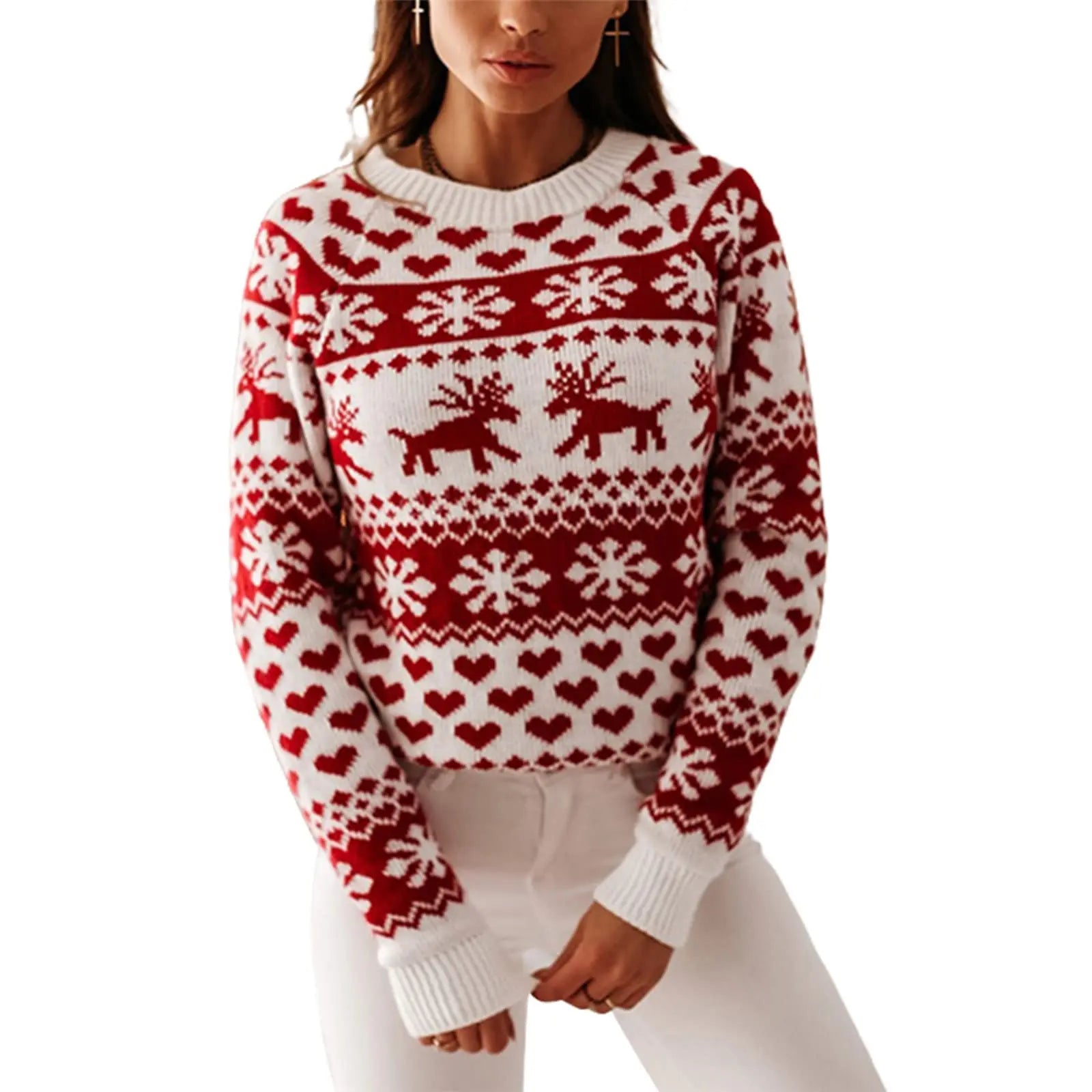 Women's Custom Christmas Pullover Sweater Winter Design Embroidered Knitted Oversized Long Sleeve Halter Casual Plus Size for