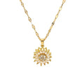 SC Luxury Zircon Rotating Flower Pendant Necklace Non Tarnish 18K Gold Plated Stainless Steel Sunflower Spinning Necklace Women