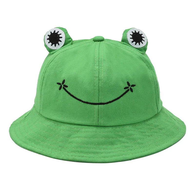 Wholesale 6 Panel Adult Frog Bucket Hat for Women Summer Cotton Sun Embroidery Funny Smile for Fishing Casual Ski Cycling Daily