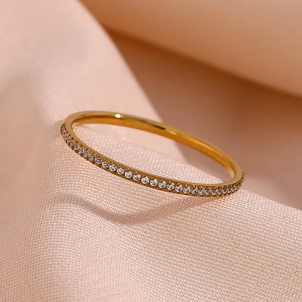 Super Thin Shining Zircons Ring Wholesale Fashion Rings Jewelry Women Stainless Steel Titanium Ring