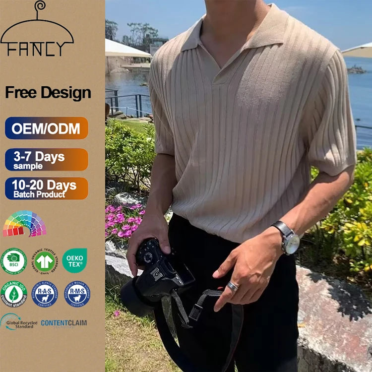 Men's Korean-Style Solid Color Fashionable Short-Sleeved Light Mature Style Knitted Blank T-Shirt Polo Shirt