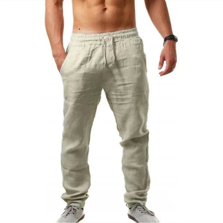 Spring and Summer Latest Sport Hip Hop Design Men's Plus Size Solid Color Linen Causal Long Pants