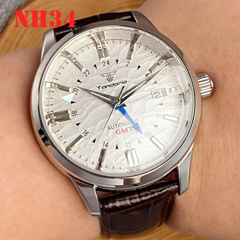 NH34 GMT Gs Steel Mechanical Men Watch Dome Sapphire Glass Tandorio Wristwatch 200m Waterproof Dive Clock Steel Band 40mm Rejor