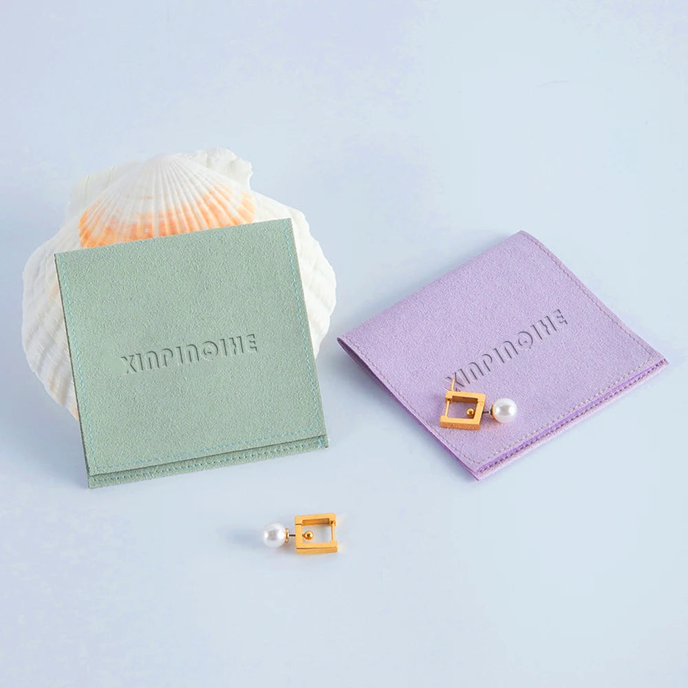 Custom Pink Silkscreen Print Envelope Jewelry Bag With Logo Packaging for Rings and Bracelets