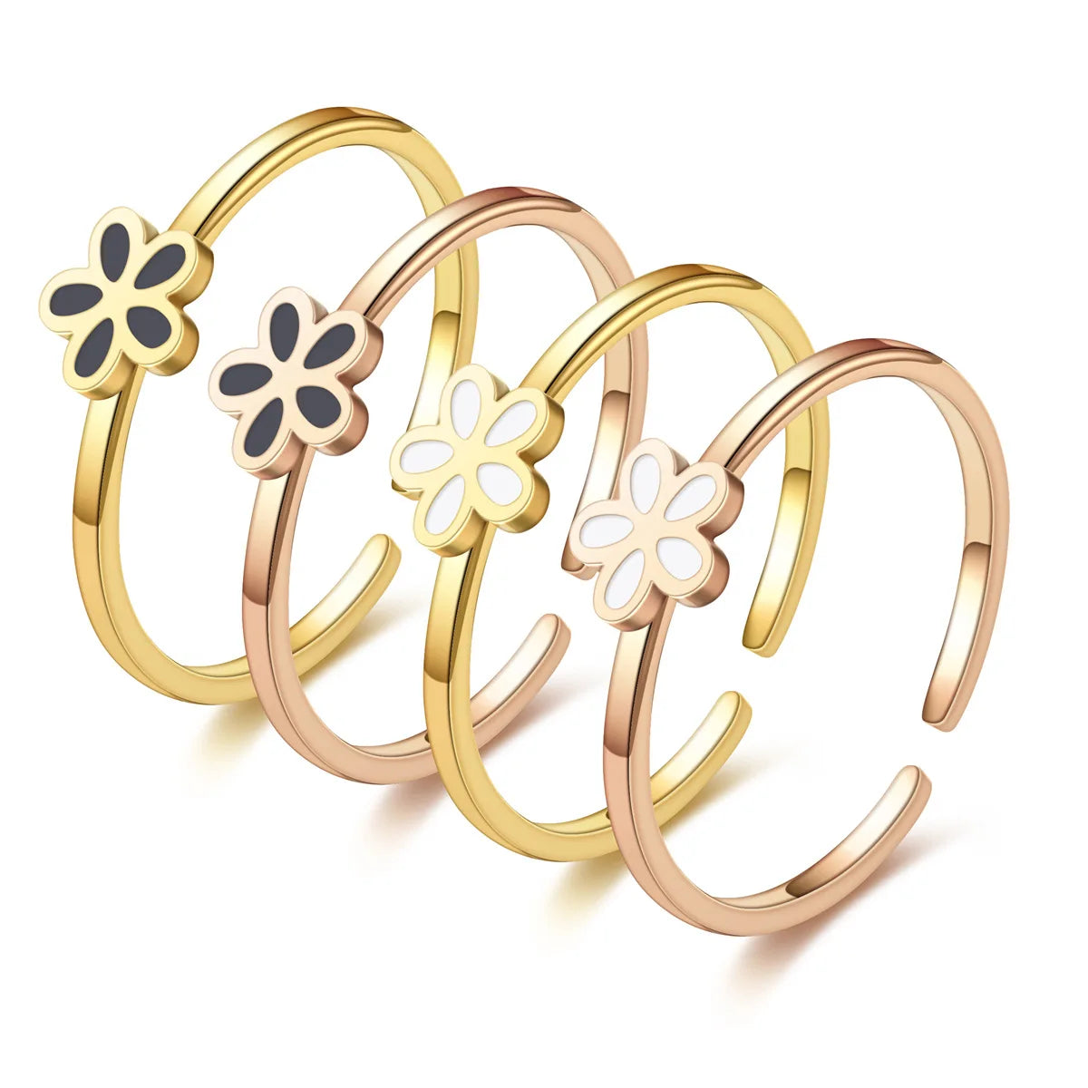 Fashion Rings Drip Oil Stainless Steel Rings 4 Colors Adjustable Flower Rings for Women Teen Girls New Arrival