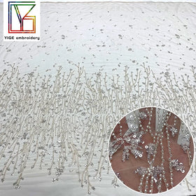 Wholesale Embroidered Tulle Sequin Lace Fabric Luxury Beaded Lace Fabric for Women Wedding Dress