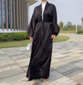 Enyami 2XL Elegant Satin Maxi Cover up Cardigan Dress Afghan Robes Long Sleeves Abayah Islamic Muslim Dresses Women With Sashes